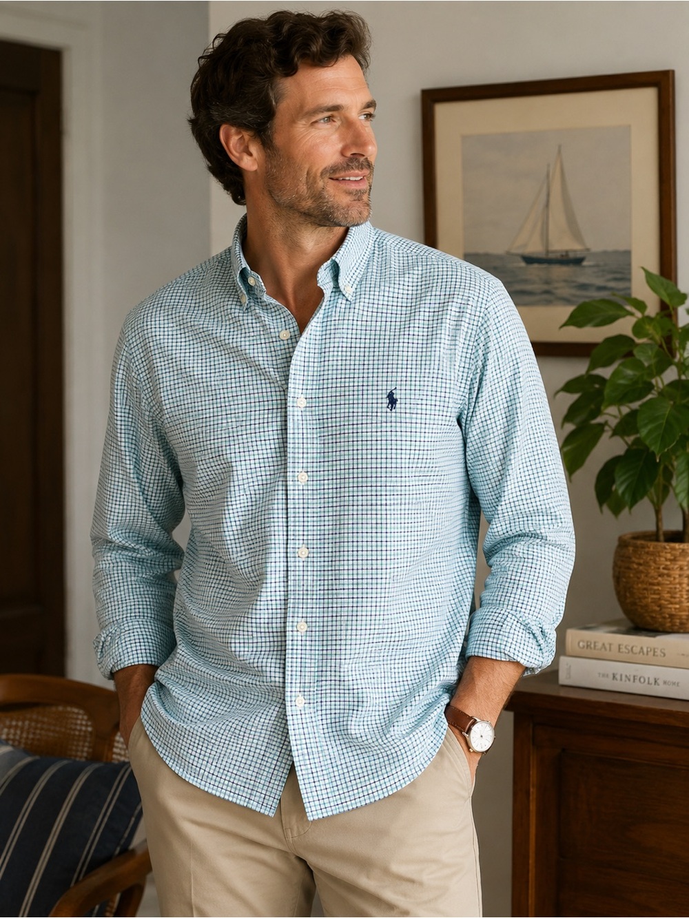 Ralph Lauren Blue Label Check Button Down Shirt Men’s 15.5 Cotton Small Plaid